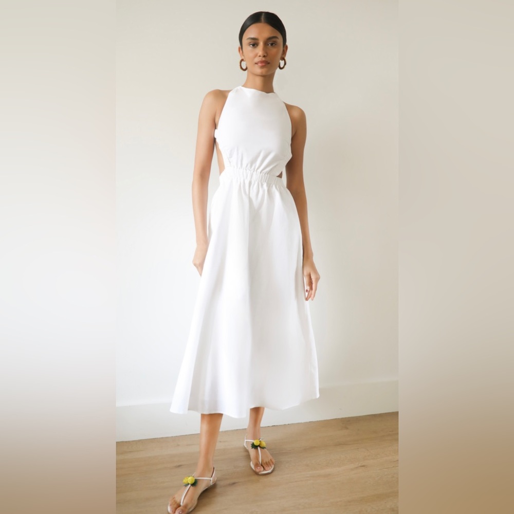 O.P.T white backless dress, size small, never been worn.